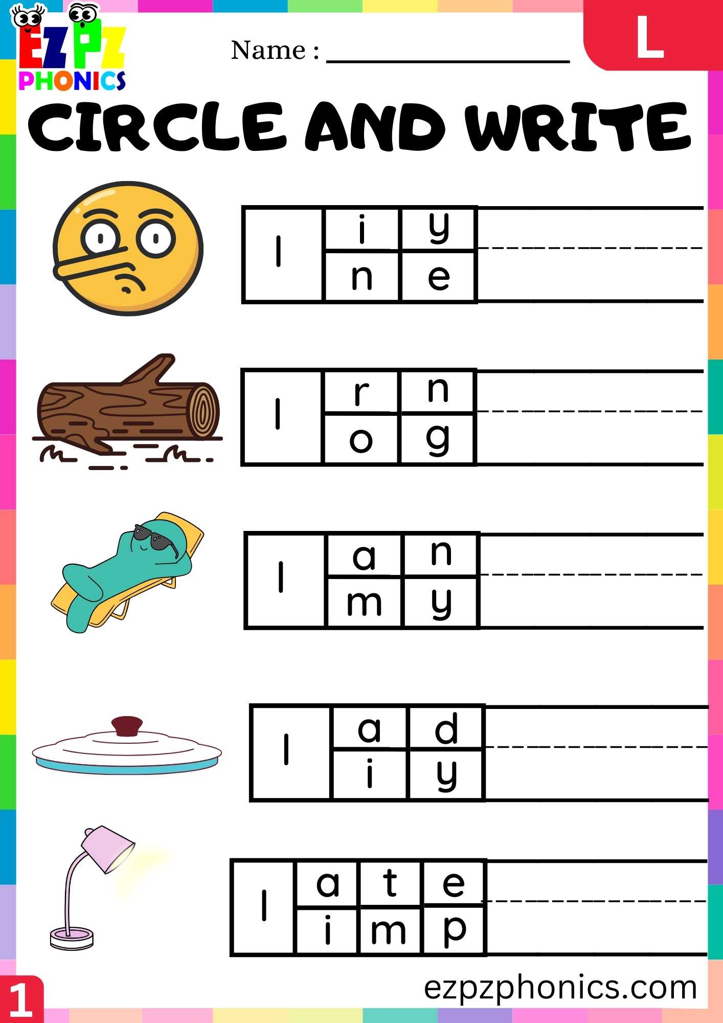 Letter L Circle And Write Beginning Sounds Worksheet